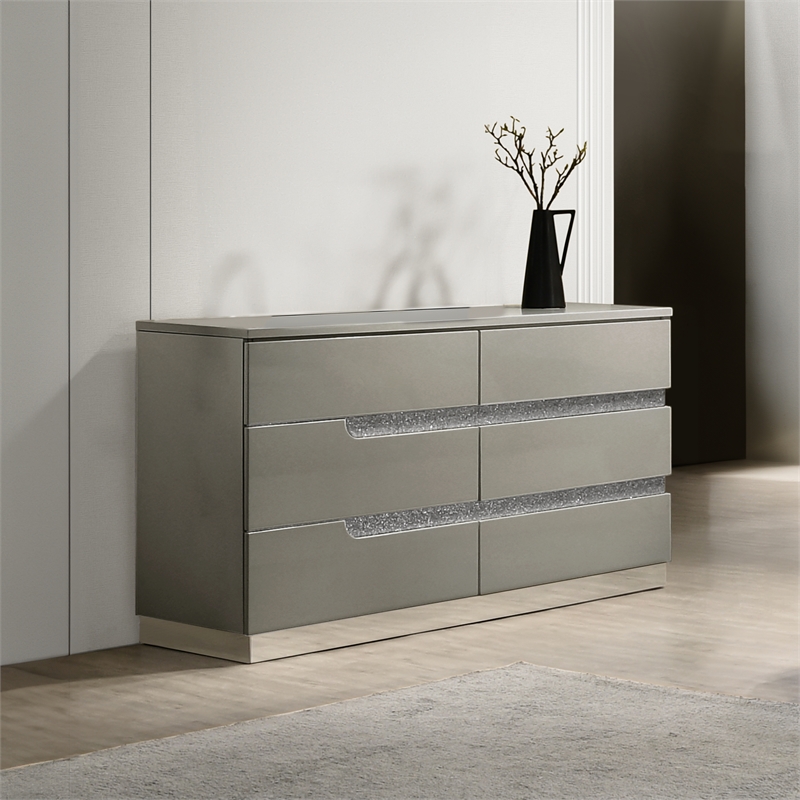 New Classic Furniture Paradox Glam Wood 6-Drawer Dresser in Gray