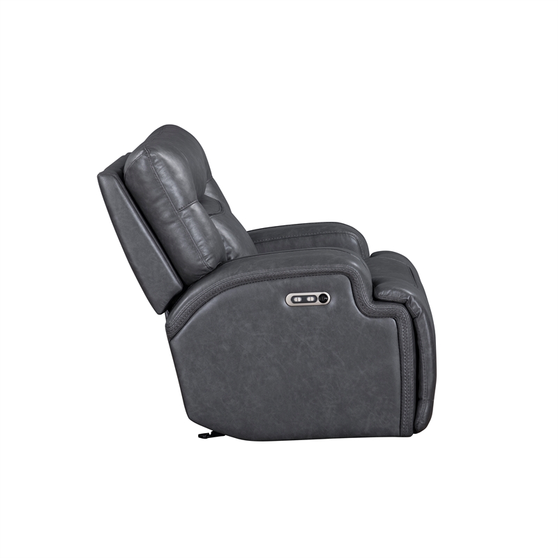 New Classic Furniture Titan Faux Leather Power Glider Recliner in Gray
