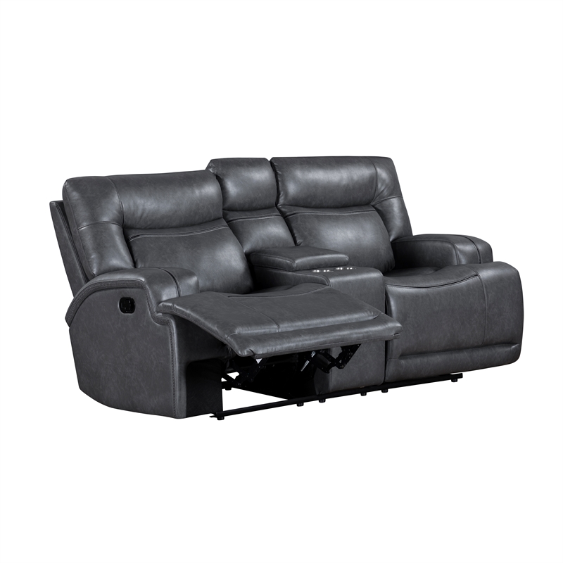 New Classic Furniture Titan Faux Leather Console Loveseat in Gray