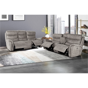 New Classic Furniture Kamari 2-Piece Fabric Power Living Room Set in Gray