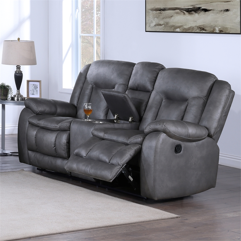 New Classic Furniture Morello Fabric Console Loveseat w/ Dual Recliners in Gray