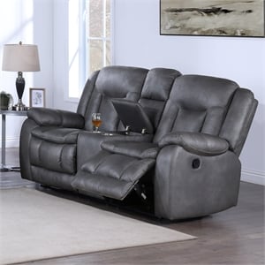 New Classic Furniture Morello Fabric Console Loveseat w/ Dual Recliners in Gray