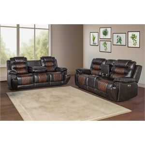 New Classic Furniture Nikko 2-Piece Faux Leather Power Living Room Set in Brown