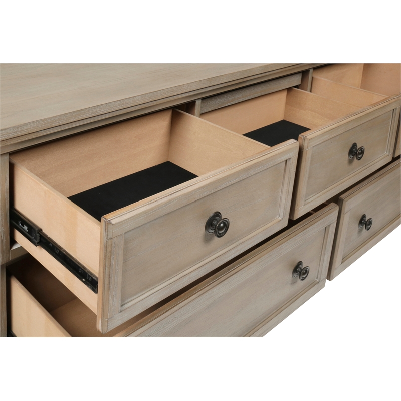 New Classic Furniture Allegra Wood 7-Drawer Dresser with Mirror in Pewter