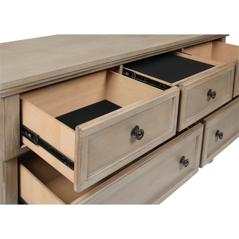 New Classic Furniture Allegra Wood 7-Drawer Dresser with Mirror in Pewter