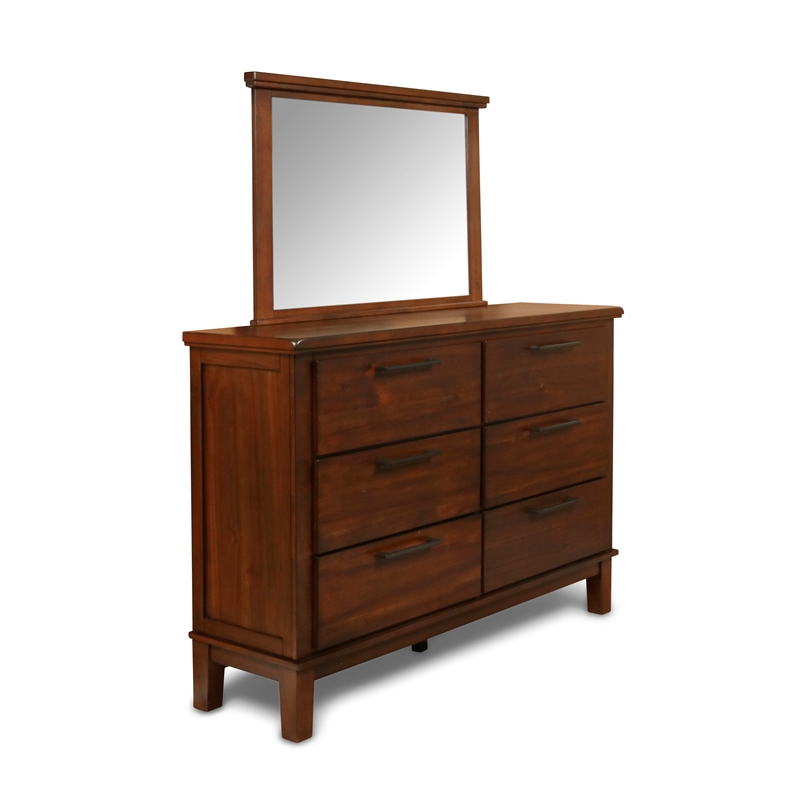 New Classic Furniture Cagney Wood 6-Drawer Dresser with Mirror in Chestnut