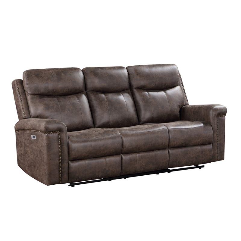 New Classic Furniture Quade 3-Piece Fabric Power Living Room Set in Mocha
