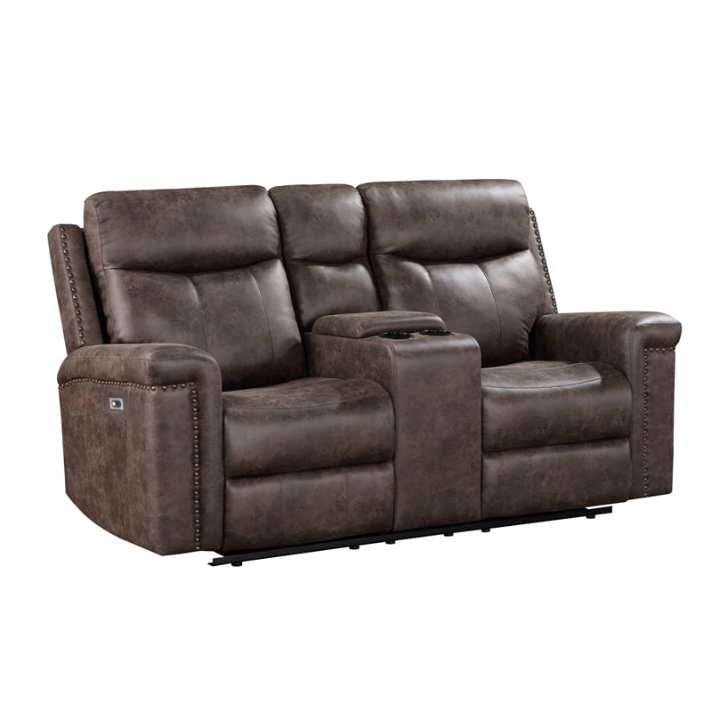New Classic Furniture Quade 3-Piece Fabric Power Living Room Set in Mocha
