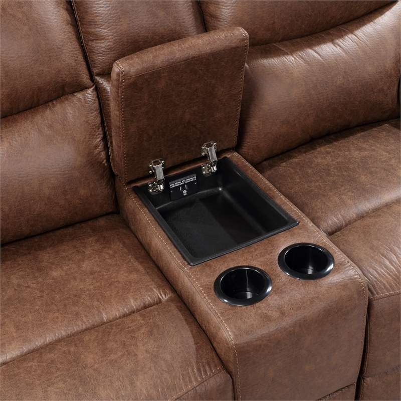 New Classic Furniture Ryland 3-Piece Fabric Power Living Room Set in Brown