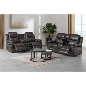 New Classic Furniture Kellen 2-Piece Faux Leather Power Living Room Set in Brown