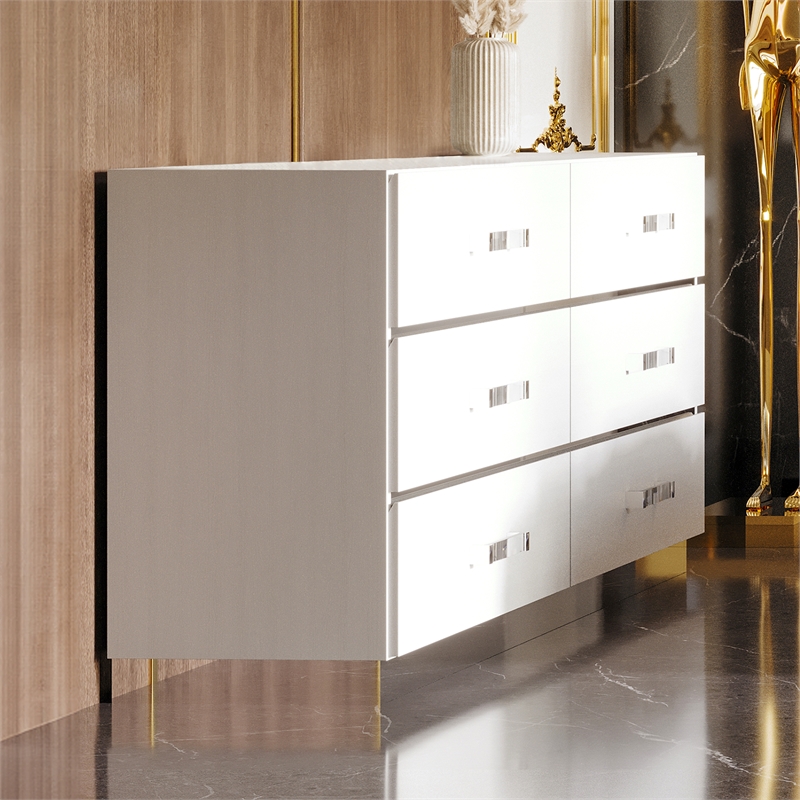 New Classic Furniture Europa Wood 6-Drawer Horizontal Dresser in White