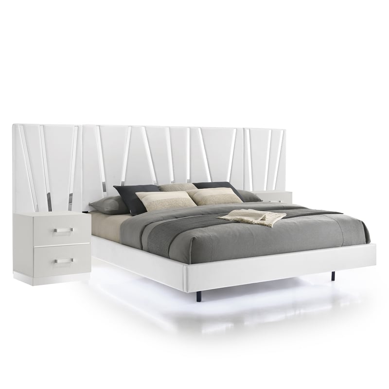 New Classic Furniture Europa Wood Queen Bed with Nightstand in White
