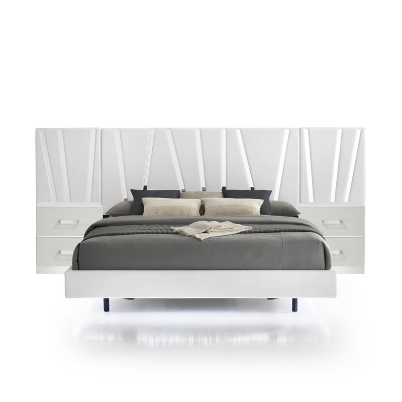 New Classic Furniture Europa Wood Queen Bed with Nightstand in White