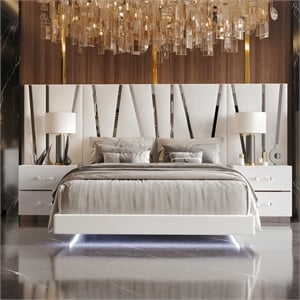 New Classic Furniture Europa Wood Queen Bed with Nightstand in White