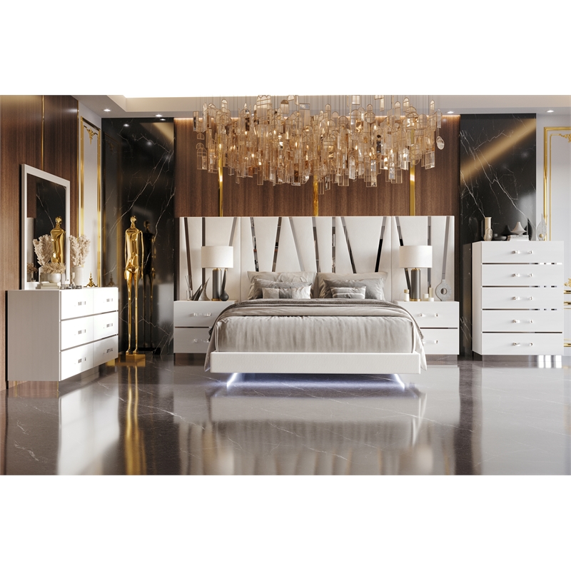 New Classic Furniture Europa 8-Piece Wood Queen Bedroom Set in White