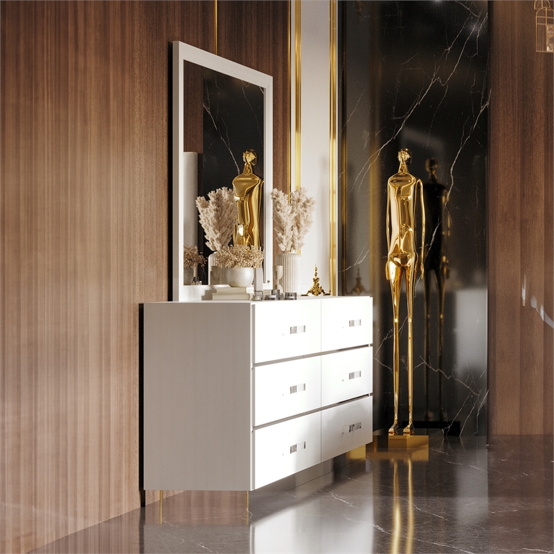 New Classic Furniture Europa Wood Dresser with Mirror in White