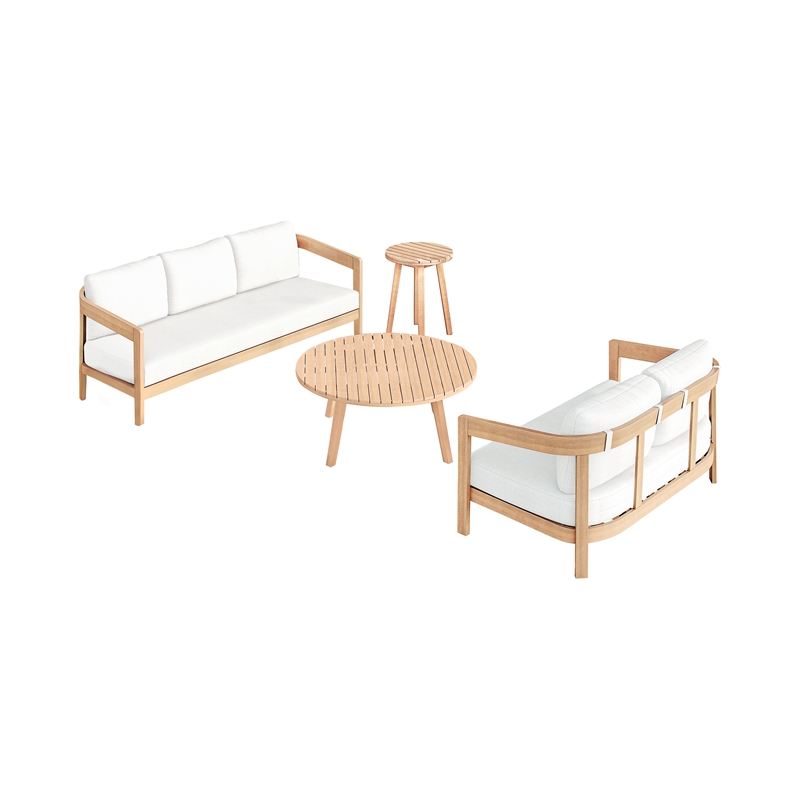 New Classic Furniture Wesley 4-pc Wood Patio Conversation Set in Natural/White