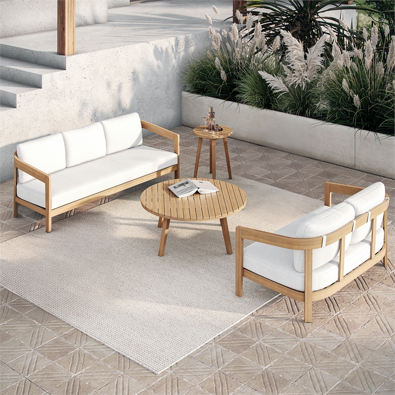 New Classic Furniture Wesley 4-pc Wood Patio Conversation Set in Natural/White