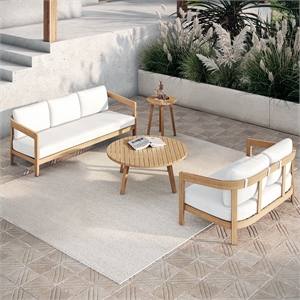 New Classic Furniture Wesley 4-pc Wood Patio Conversation Set in Natural/White