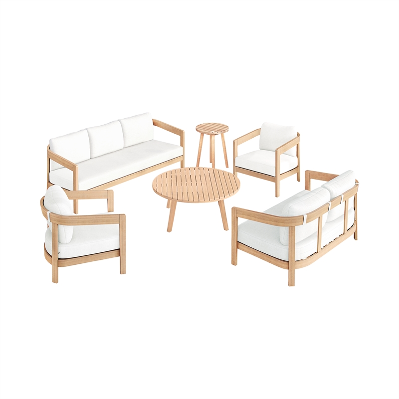 New Classic Furniture Wesley 5-pc Wood Patio Conversation Set in Natural/White