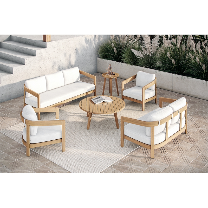 New Classic Furniture Wesley 5-pc Wood Patio Conversation Set in Natural/White