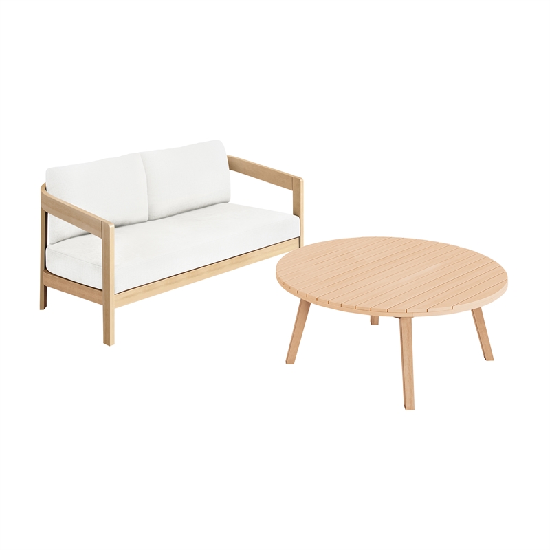 New Classic Furniture Wesley 2-pc Wood Patio Set with Loveseat in Natural/White