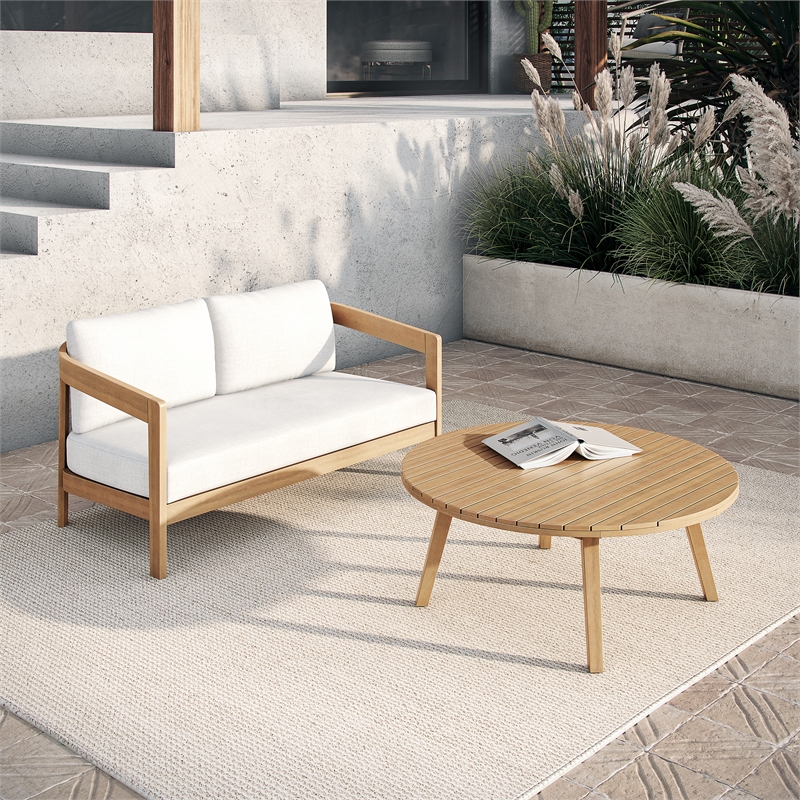 New Classic Furniture Wesley 2-pc Wood Patio Set with Loveseat in Natural/White
