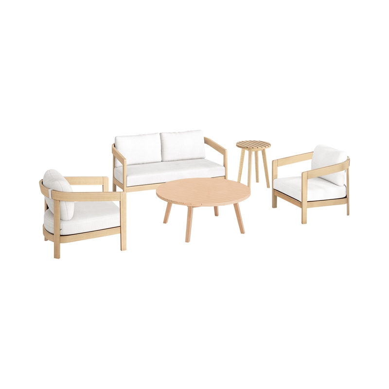 New Classic Furniture Wesley 5-pc Wood Patio Set with Loveseat in Natural/White