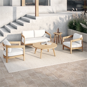 New Classic Furniture Wesley 5-pc Wood Patio Set with Loveseat in Natural/White