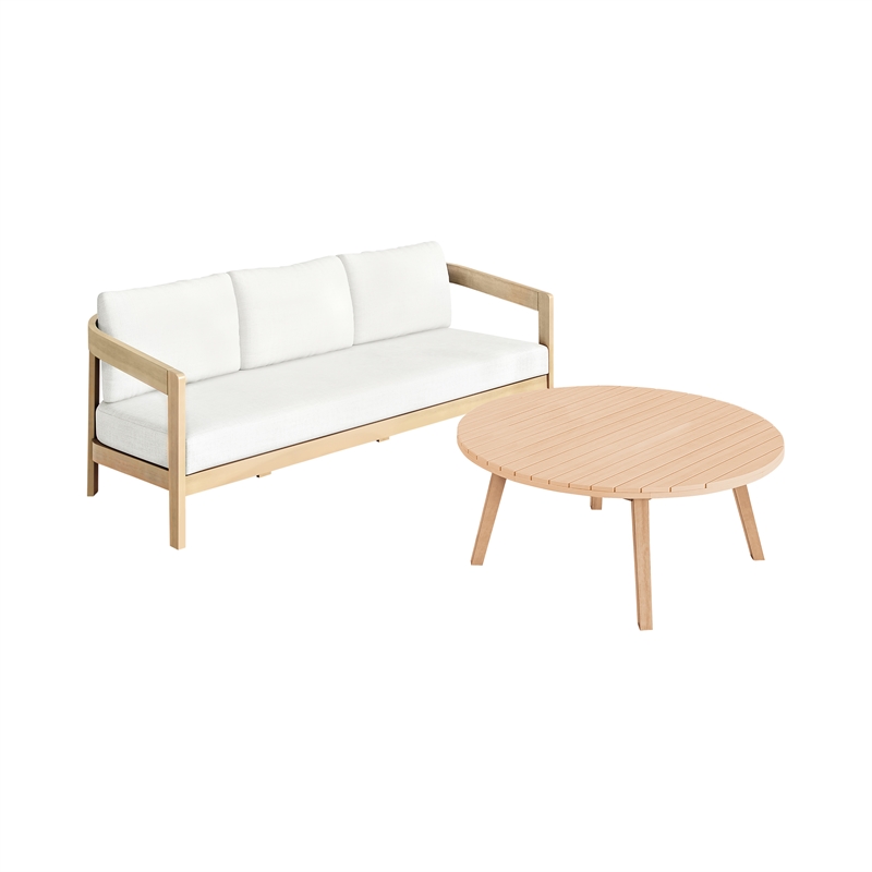 New Classic Furniture Wesley 2-pc Wood Patio Set with Sofa in Natural/White