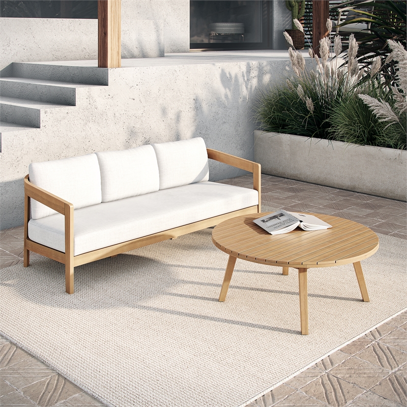 New Classic Furniture Wesley 2-pc Wood Patio Set with Sofa in Natural/White