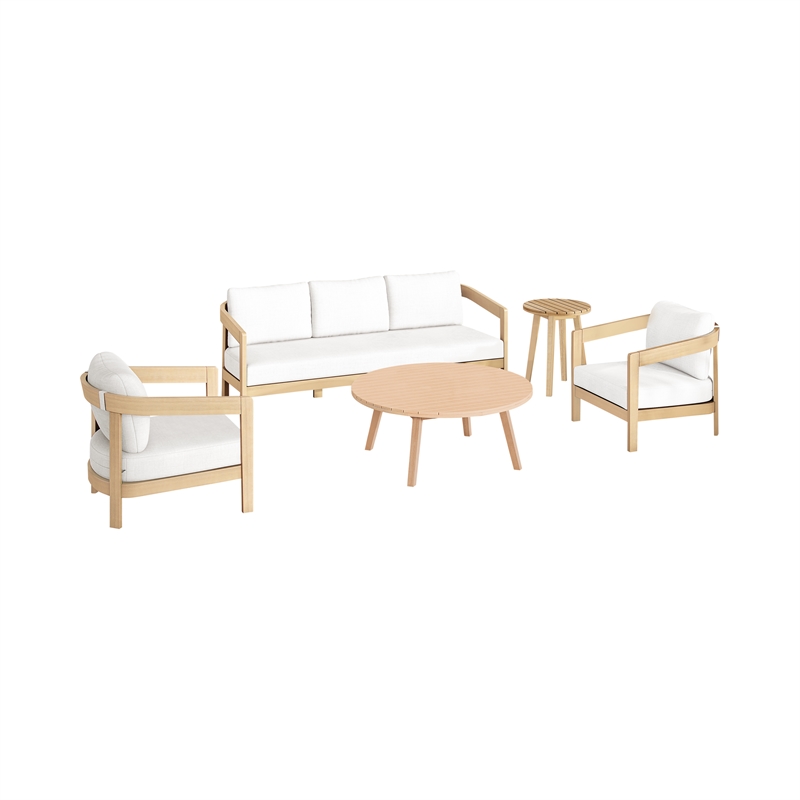 New Classic Furniture Wesley 5-pc Wood Patio Set with Sofa in Natural/White