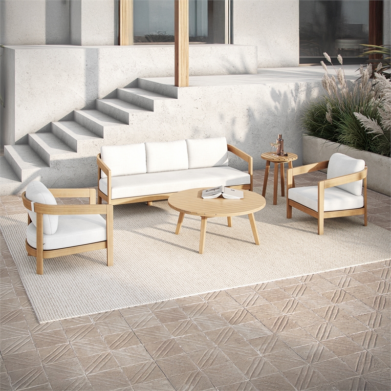 New Classic Furniture Wesley 5-pc Wood Patio Set with Sofa in Natural/White