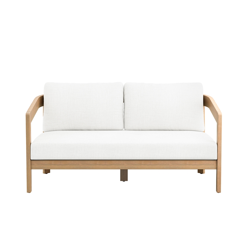 New Classic Furniture Wesley Wood Patio Loveseat with Cushion in Natural/White
