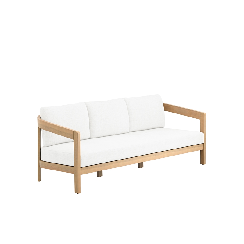 New Classic Furniture Wesley Wood Patio Sofa with Cushion in Natural/White