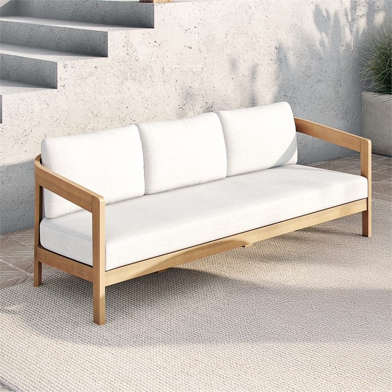 New Classic Furniture Wesley Wood Patio Sofa with Cushion in Natural/White