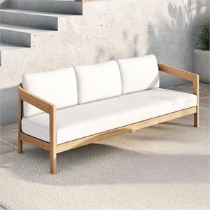 New Classic Furniture Wesley Wood Patio Sofa with Cushion in Natural/White