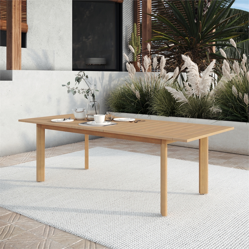 New Classic Furniture Wesley Wood Patio Dining Table with Leaf in Natural