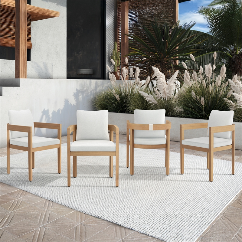 New Classic Furniture Wesley Wood Patio Dining Chair in Natural/White (Set of 4)