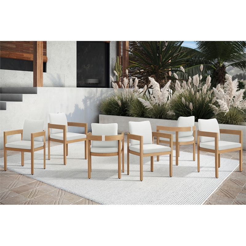 New Classic Furniture Wesley Wood Patio Dining Chair in Natural/White (Set of 6)