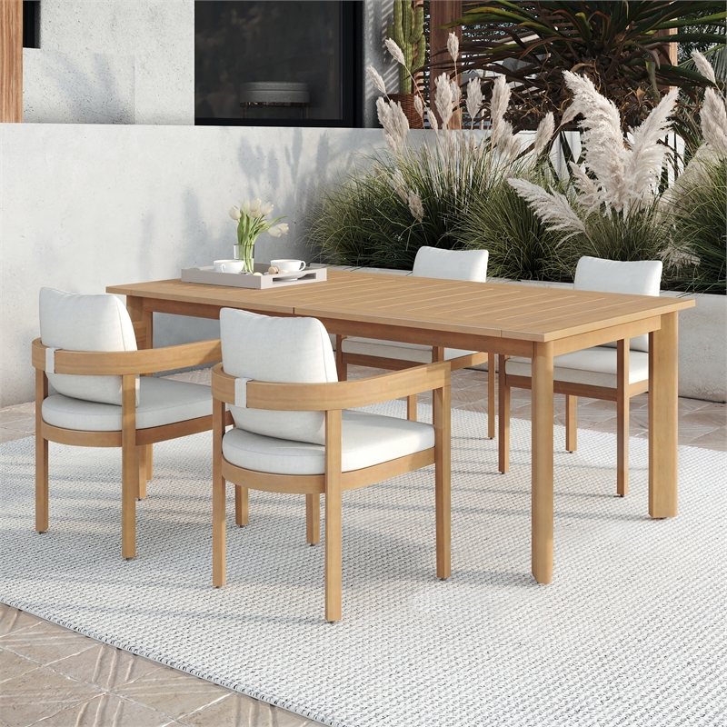 New Classic Furniture Wesley 5-Piece Wood Patio Dining Set in Natural/White