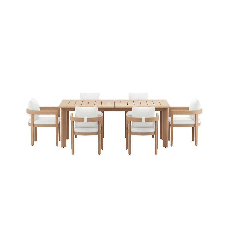 New Classic Furniture Wesley 7-Piece Wood Patio Dining Set in Natural/White