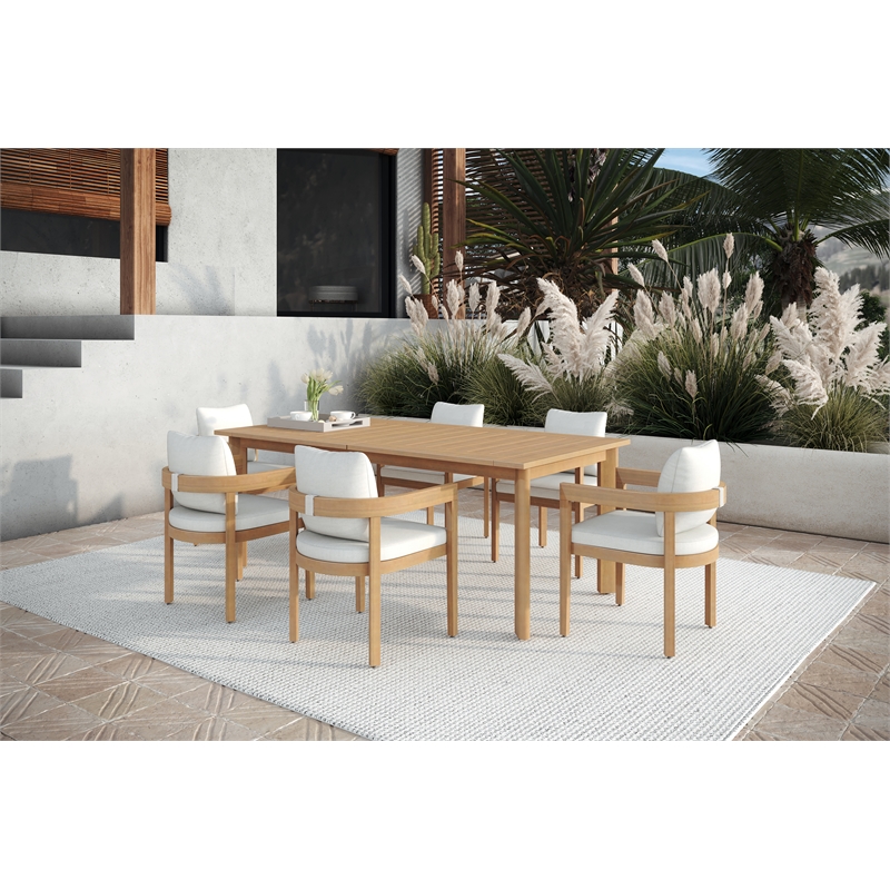 New Classic Furniture Wesley 7-Piece Wood Patio Dining Set in Natural/White