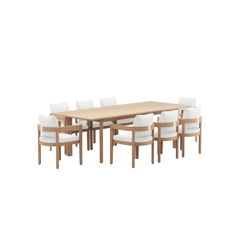 New Classic Furniture Wesley 9-Piece Wood Patio Dining Set in Natural/White