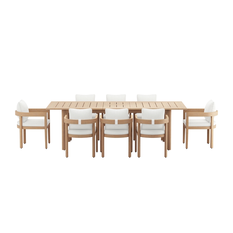New Classic Furniture Wesley 9-Piece Wood Patio Dining Set in Natural/White