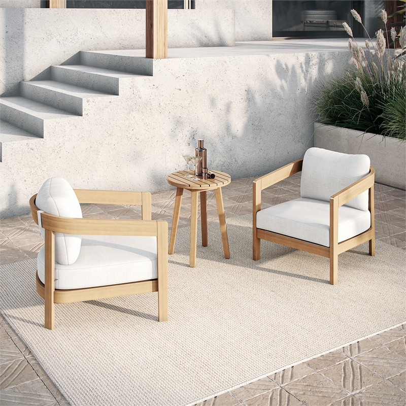 New Classic Furniture Wesley 3-pc Wood Patio Conversation Set in Natural/White