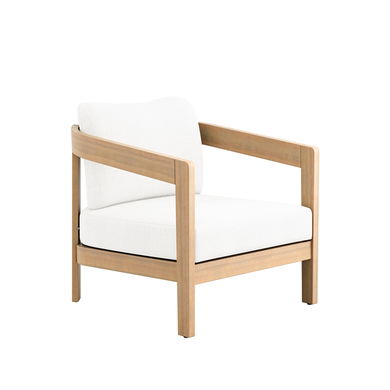 New Classic Furniture Wesley Wood Patio Club Chair with Cushion in Natural/White