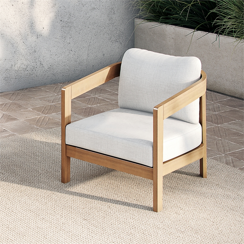 New Classic Furniture Wesley Wood Patio Club Chair with Cushion in Natural/White