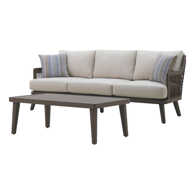 New Classic Furniture Genova 2-Piece Aluminum & Wicker Patio Set in Brown/Gray