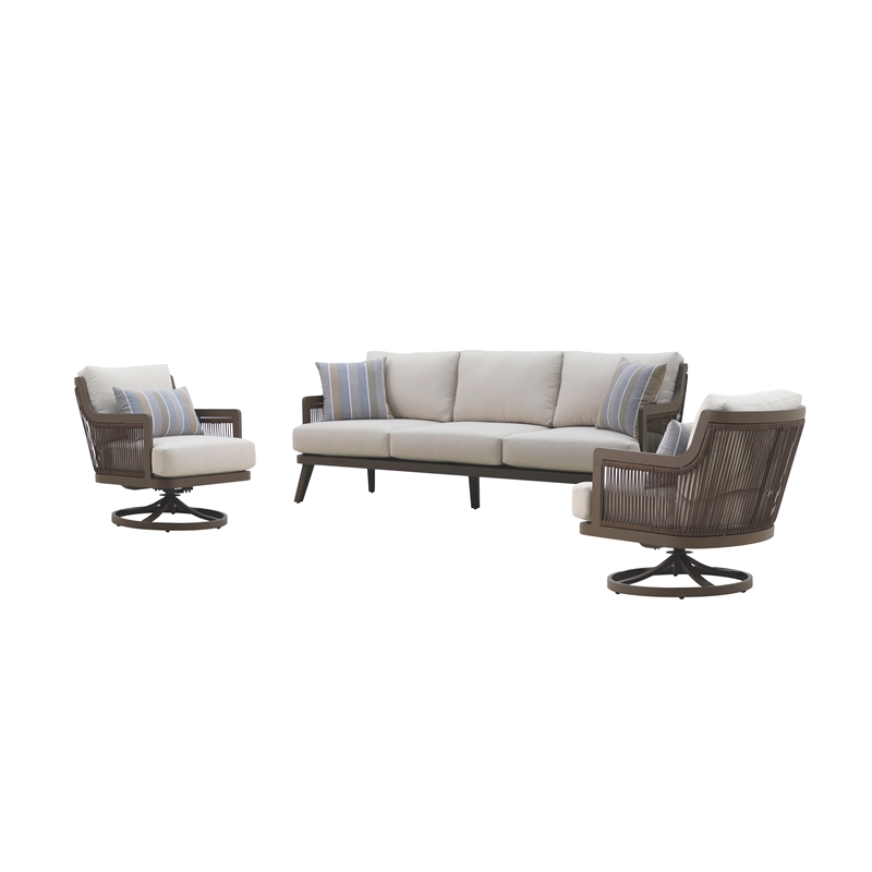 New Classic Furniture Genova 3-Piece Aluminum & Wicker Patio Set in Brown/Gray